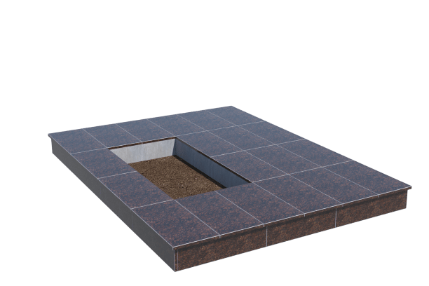 Площадки на могилу в Калуге | Площадка с вертикальной (15 см) облицовкой Дымовским гранитом (под цветник)
