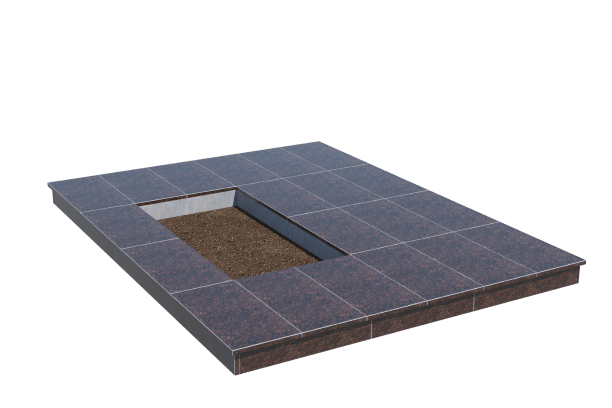 Площадки на могилу в Калуге | Площадка с вертикальной (10 см) облицовкой Дымовским гранитом (под цветник)