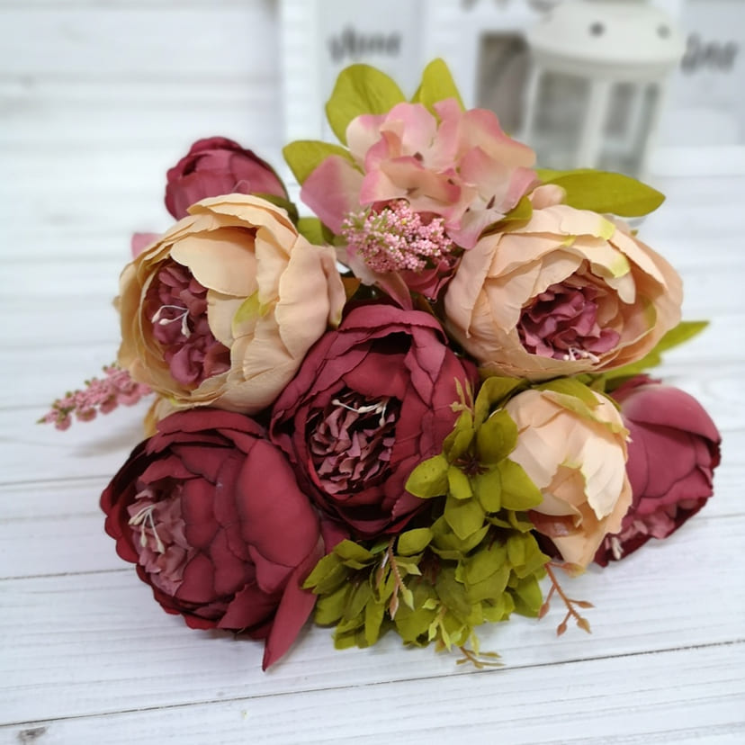 Искусственные цветы в Калуге | Цветы искусственные «Пионы», персиково-малиновые, букет