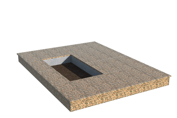 Площадки на могилу в Калуге | Площадка с вертикальной (15 см) облицовкой Южно-султаевским гранитом (под цветник)