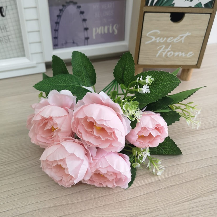 Искусственные цветы в Калуге | Цветы искусственные «Минипиончики с гипсофилой», нежно-розовые, букет