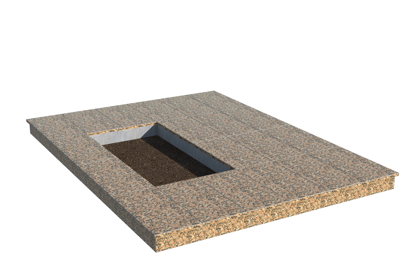 Площадки на могилу в Калуге | Площадка с вертикальной (10 см) облицовкой Южно-Султаевским гранитом (под цветник)